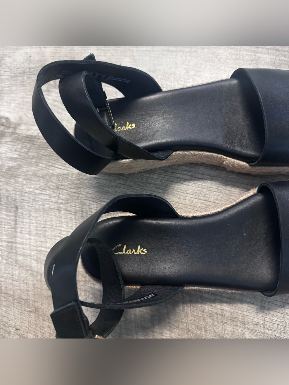 Clarks Kimmei Ivy Wedge Black Leather Espadrilles Sandal Womens Sz. 6 - Picture 7 of 11